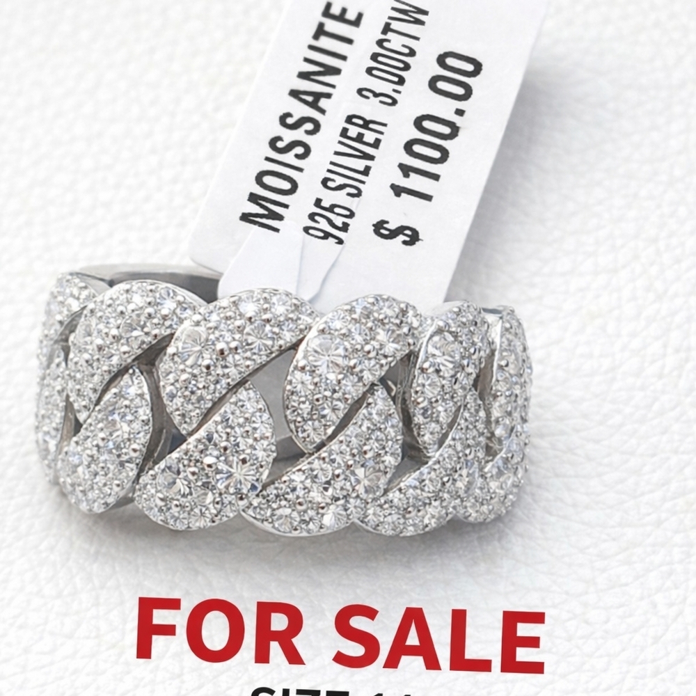 Moissanite Pave Silver Link Ring - White Silver